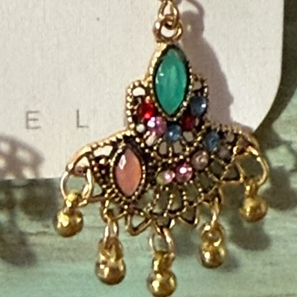 EUC Gold and Multicolor Chandelier Earrings - Picture 5 of 7